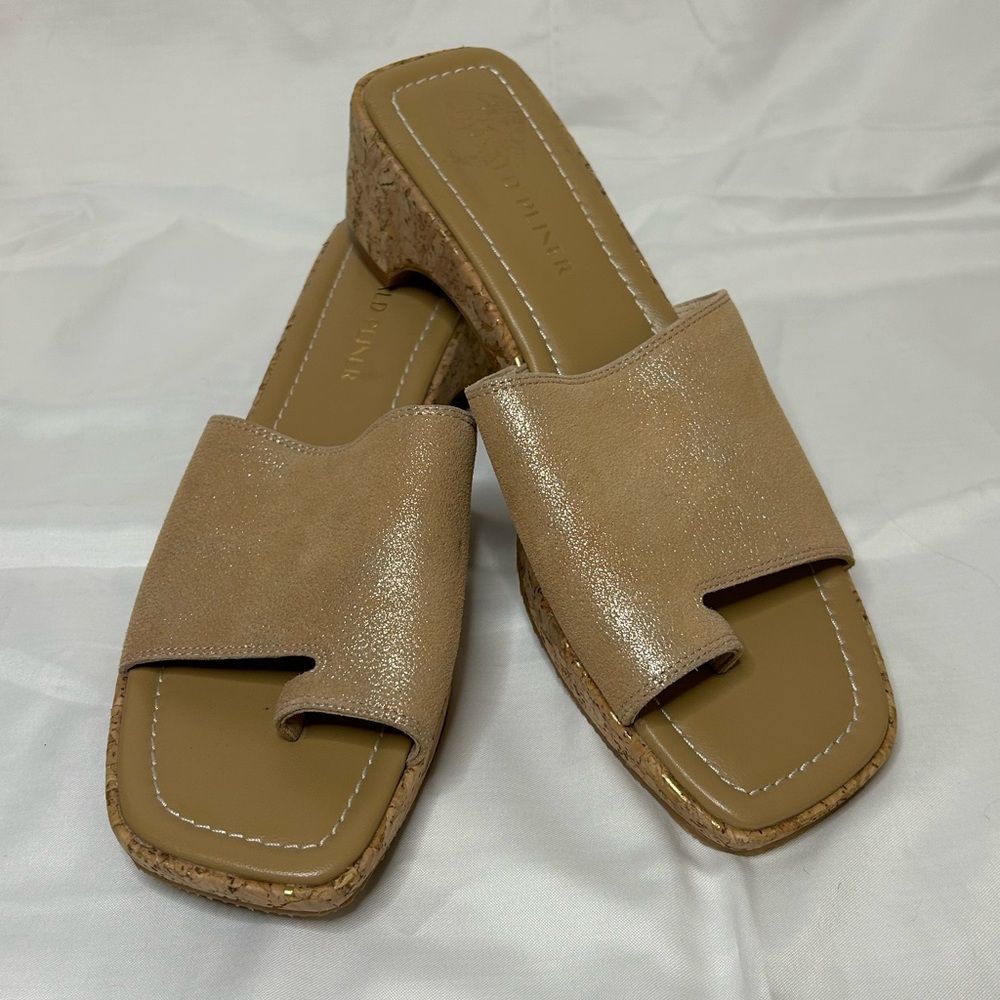 Donald J. Pliner Beige Slide Sandals with Cork Wedge